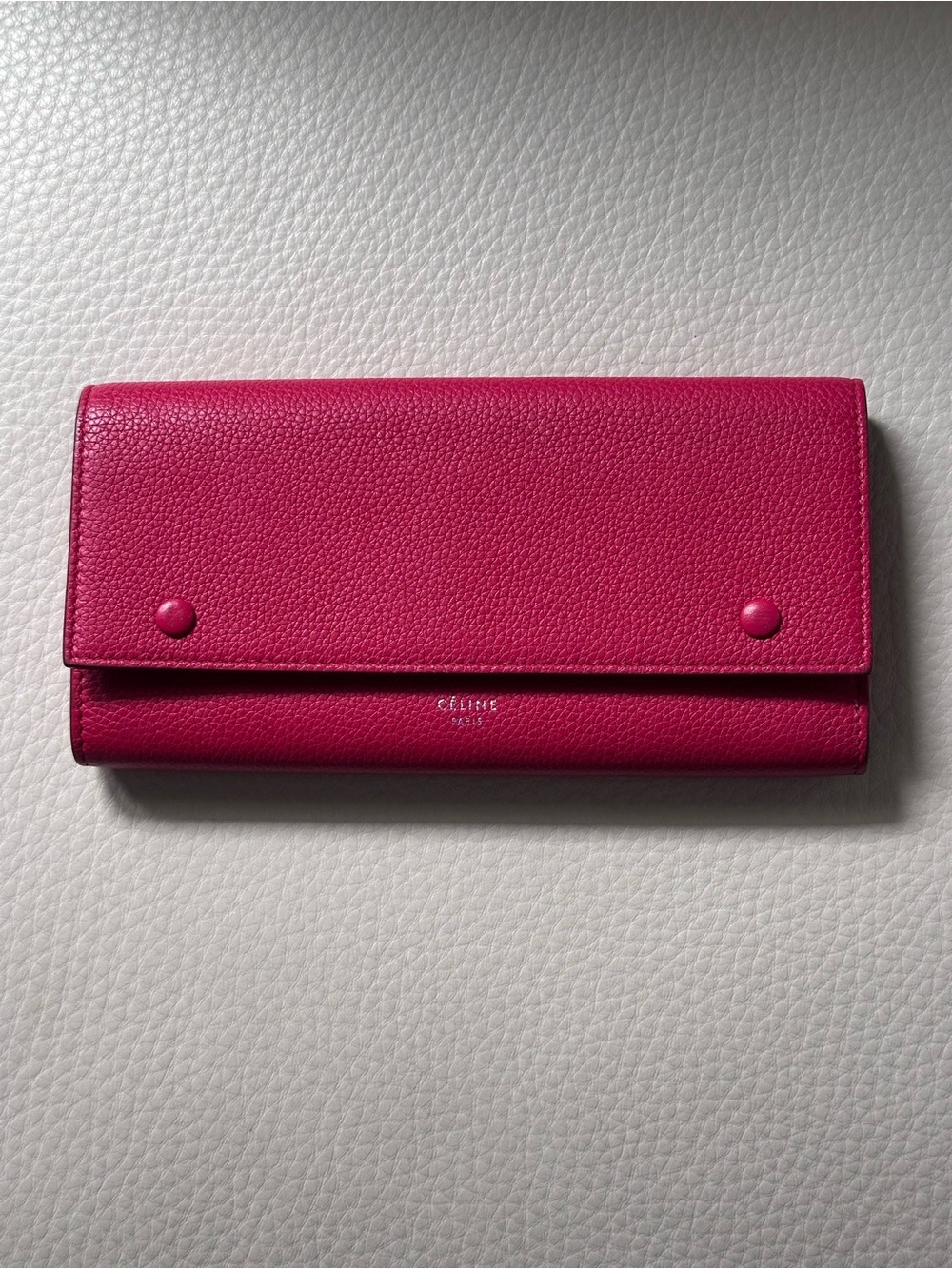 Celine Fuchsia Pebbled Leather Long Wallet